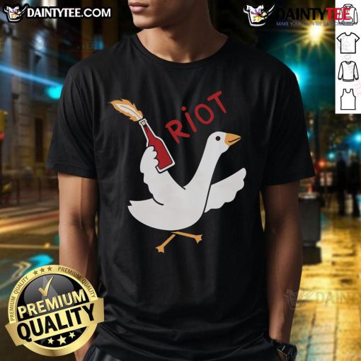 Funny Riot Goose Molotov Cocktail T-Shirt featuring a cartoon goose holding a cocktail, perfect for humor and casual wear.