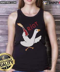 Alt Text: Funny riot goose graphic on a Molotov cocktail tank top, perfect for humor and unique fashion statements.