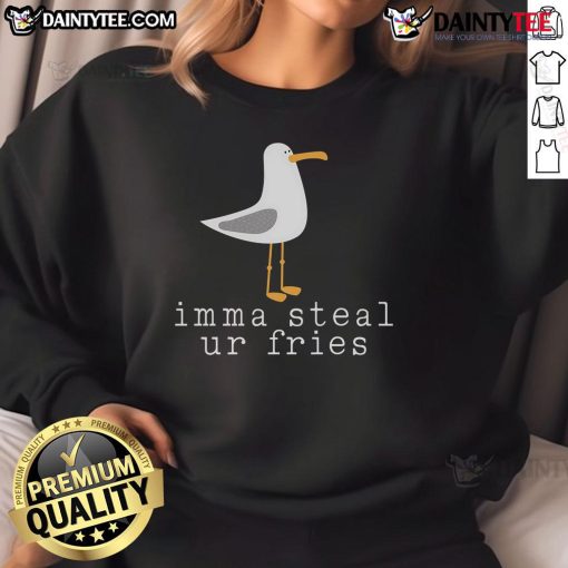 Alt Text: Funny seagull sweatshirt featuring a humorous 'Imma Steal Ur Fries' design, perfect for casual wear and beach outings.