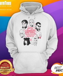 Funny Sexy Vampire Appreciation Society hoodie featuring quirky mosquito graphics for vampire lovers and humor fans.
