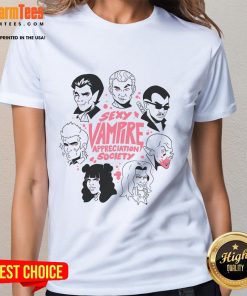 Funny Sexy Vampire Appreciation Society tee featuring playful mosquitoes design for ladies, perfect for Halloween and casual wear.