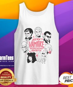Alt Text: Funny Sexy Vampire Appreciation Society tank top featuring playful mosquito graphics, perfect for quirky fashion lovers.