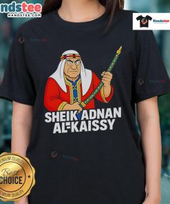 Funny Sheik Adnan Al Kaissy cartoon on a ladies tee, showcasing a humorous design perfect for wrestling fans.