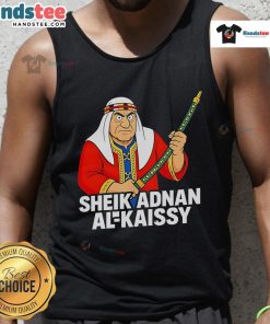 Alt Text: Funny Sheik Adnan Al Kaissy cartoon tank top featuring a humorous design of the wrestling legend.