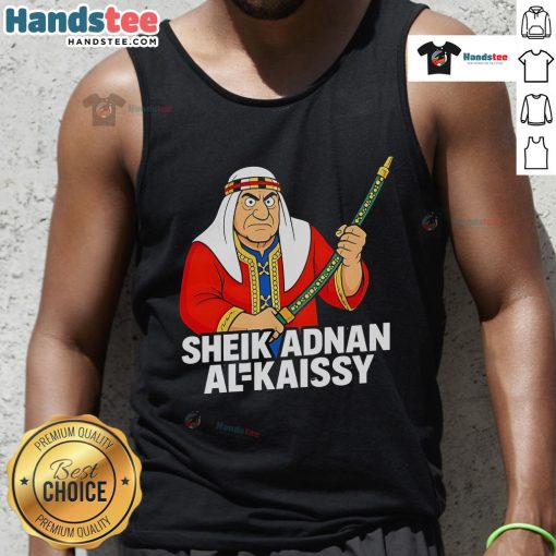Alt Text: Funny Sheik Adnan Al Kaissy cartoon tank top featuring a humorous design of the wrestling legend.