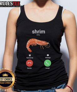 Funny shrimp phone call tank top featuring a whimsical shrimp graphic and vibrant colors for a playful summer look.