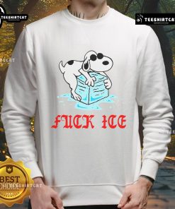 Alt Text: Funny Snoopy Fck ICE ivory sweatshirt featuring a playful Snoopy graphic, perfect for casual wear and humor.