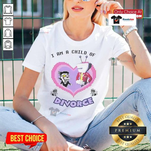 Alt Text: Funny Spamton I Am A Child Of Divorce Ladies Tee featuring a playful design perfect for casual wear.