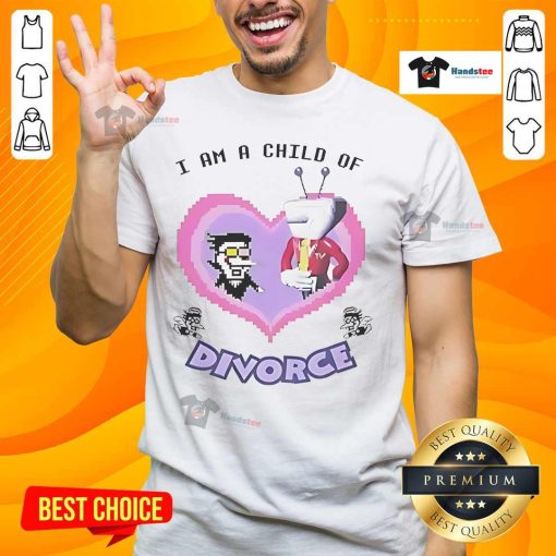 Funny Spamton 'I Am A Child Of Divorce' T-Shirt featuring a humorous design perfect for fans of Deltarune merchandise.