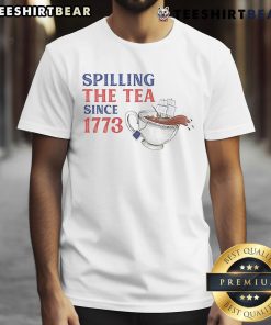 Funny 'Spilling The Tea Since 1773' T-shirt design featuring playful graphics and a humorous take on history.