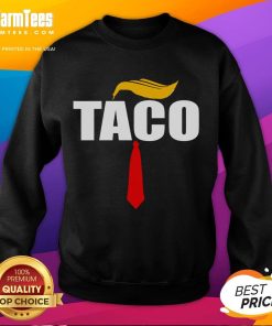 Funny Taco Trump Hair Tie Sweatshirt featuring a humorous graphic of Trump with taco-inspired hair.
