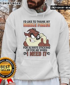 Funny Tasmanian hoodie with 'I'd like to thank my middle finger' graphic, perfect for humor lovers.