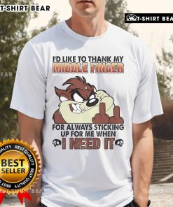 Alt Text: Funny Tasmanian I'd Like To Thank My Middle Finger T-Shirt featuring a humorous design for casual wear.