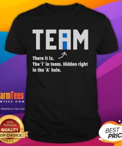 Funny team t-shirt featuring 'The I in Team' cleverly hidden in the word 'A-hole' for a humorous twist.