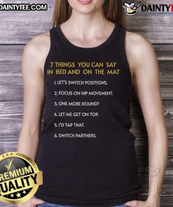 Funny tank top featuring humorous phrases for the bedroom and mat, perfect for playful moments and casual wear.