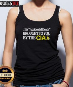 Funny CIA tank top featuring humorous accident death graphic, perfect for casual wear and making a statement.