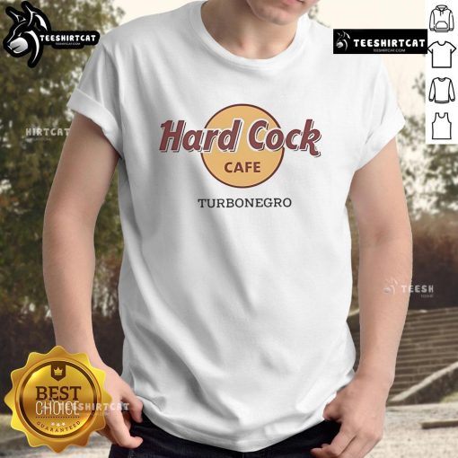 Funny Turbonegro Hard Cock Cafe T-Shirt featuring a bold graphic design, perfect for fans of unique band apparel.