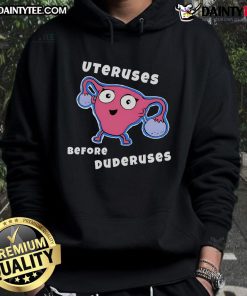 Funny Uteruses Before Duderuses hoodie featuring playful graphic design and vibrant colors for humor-loving individuals.