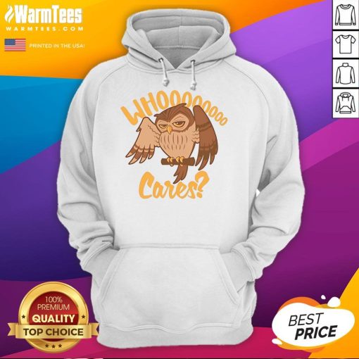 Alt Text: Cartoon owl hoodie with a funny Who Cares slogan, perfect for casual wear and adding humor to your wardrobe.