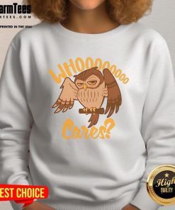 Funny Who Cares Cartoon Owl Sweatshirt featuring a playful owl design, perfect for casual and quirky fashion lovers.