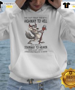 Funny wolf hoodie featuring 'Highway to Hell and Stairway to Heaven' design, perfect for casual wear and humor lovers.