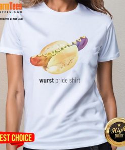 Funny Wurst Pride Ladies Tee featuring vibrant graphics and a humorous design perfect for LGBTQ+ celebrations.