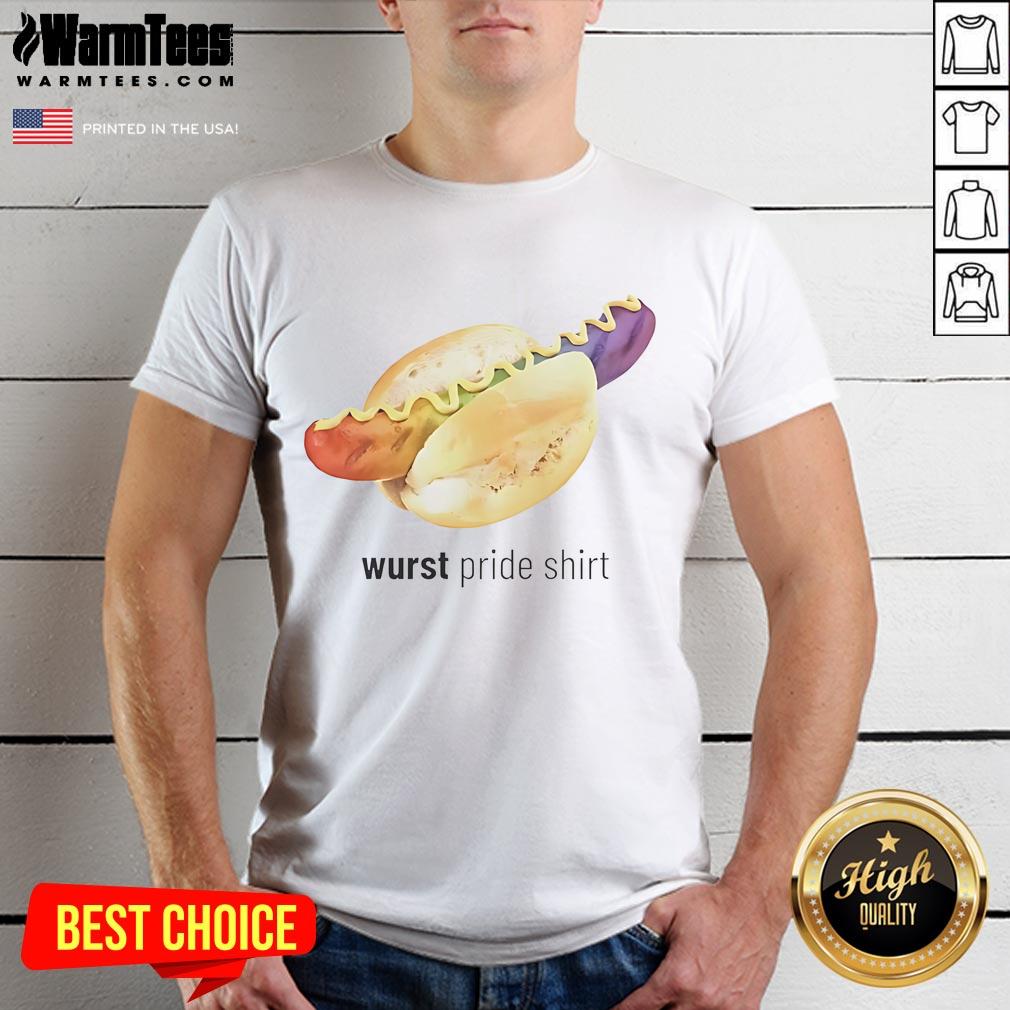 Funny Wurst Pride T Shirt Alt Text: Funny Wurst Pride T-Shirt featuring a colorful sausage graphic, perfect for food lovers and pride celebrations.