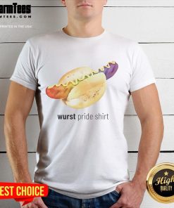 Alt Text: Funny Wurst Pride T-Shirt featuring a colorful sausage graphic, perfect for food lovers and pride celebrations.