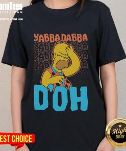 Funny Yabba Dabba Doh Homer Stone Age ladies tee featuring a playful design perfect for fans of The Flintstones.