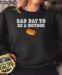 Good-Bad-Day-To-Be-A-Hot-Dog-25 sweatshirt featuring a humorous hot dog graphic and vibrant colors, perfect for casual wear.