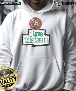 Alt Text: Good Boston Celtics Hardwood Classics 'I Love This Team' Hoodie in green, perfect for fans celebrating their team spirit.