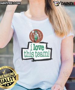 Good Boston Celtics Hardwood Classics 'I Love This Team' Ladies Tee showcasing team pride and stylish design.