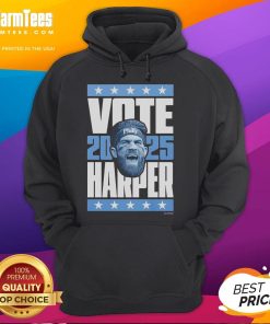 Bryce Harper 2025 Vote Hoodie featuring bold graphics, perfect for fans supporting the baseball star's campaign.