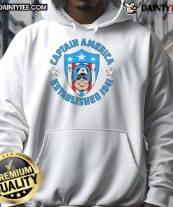 Good Captain America Established 1941 Shield Emblem Cartoon Hoodie featuring iconic superhero design and vibrant colors.