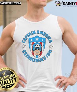 Good Captain America Established 1941 shield emblem cartoon tank top design featuring iconic superhero graphics.