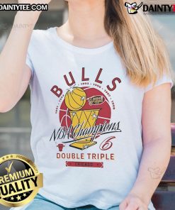 Good Chicago Bulls NBA Champions Double Triple 1991-1998 Ladies Tee featuring classic team colors and logo design.