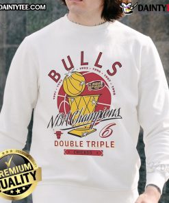 Good Chicago Bulls NBA Champions sweatshirt celebrating double and triple titles from 1991 to 1998.