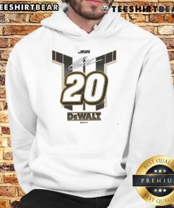 Alt Text: Good Christopher Bell 20 Dewalt Joe Gibbs Racing Team Signature Hoodie displayed on a hanger, showcasing vibrant design.