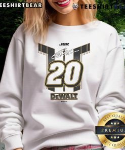 Alt Text: Good Christopher Bell 20 Dewalt Joe Gibbs Racing Team signature sweatshirt showcased on a hanger.