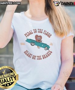 Good Dalton Mauldin Circular Pedal to the Floor Ladies Tee featuring heart and brake design for stylish, casual wear.