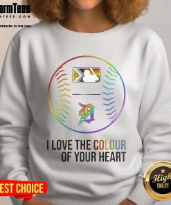 Alt Text: Good Detroit Tigers Baseball sweatshirt for Pride Month 2025, featuring vibrant heart colors and team logo.