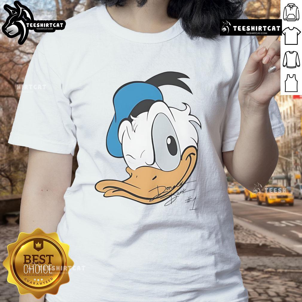 Good Donald Duck Disney Big Face Ladies Tee Alt Text: Cute Good Donald Duck Disney big face ladies tee featuring vibrant design and comfortable fit for casual wear.