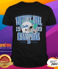 Good Duke Football Helmet 1989 Victory Bell Champions T-Shirt featuring iconic Duke logo and vintage design.