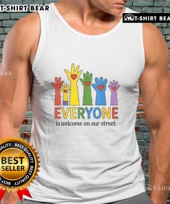 Good Everyone Is Welcome On Our Street LGBT Pride Month hands tank top, celebrating inclusivity and pride in vibrant colors.