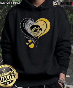 Iowa Hawkeyes hoodie featuring a fingerprint heart design, showcasing school spirit and love for Iowa sports.