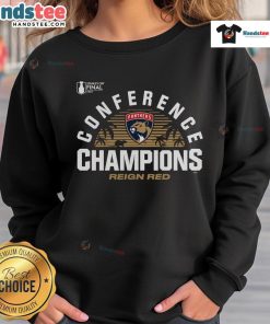 Good Florida Panthers 2025 Eastern Conference Champions sweatshirt showcasing team pride and local hometown spirit.