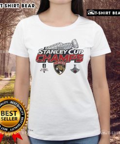 2025 Florida Panthers NHL Champions ladies tee featuring team logo and vibrant colors, perfect for fans and supporters.