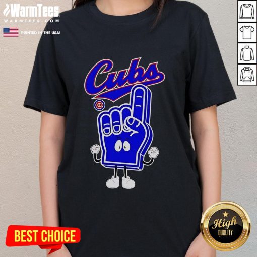 Chicago Cubs Ladies Tee featuring a foam hand with number one finger, perfect for game day and showing team pride.