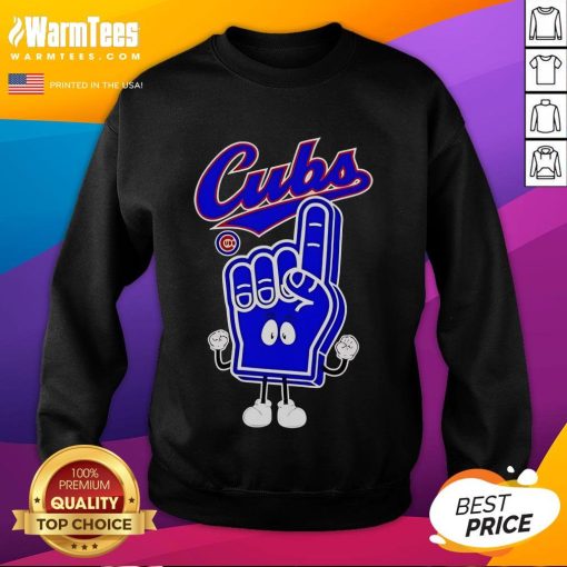 Good Foam Hand Number One Finger with Chicago Cubs Sweatshirt, perfect for fans showing team spirit at games.