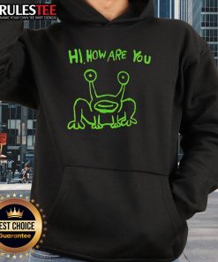 Colorful neon hoodie featuring a frog design with 'Good Hi, How Are You?' text for casual style and fun fashion.